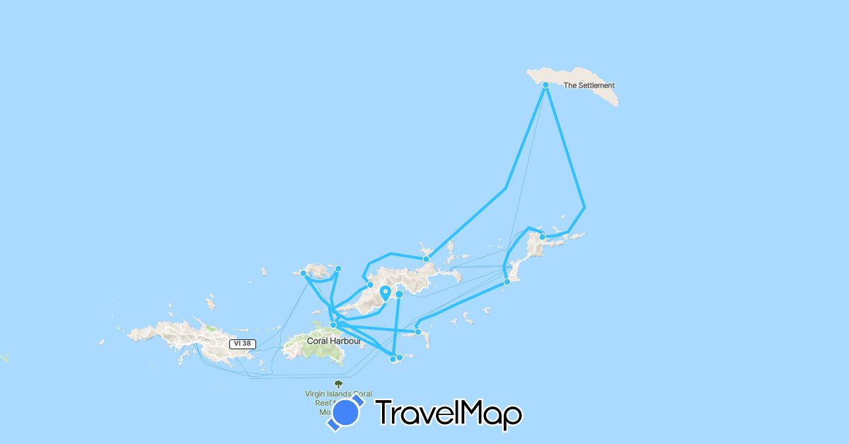 TravelMap itinerary: driving, boat in United States, British Virgin Islands (North America)